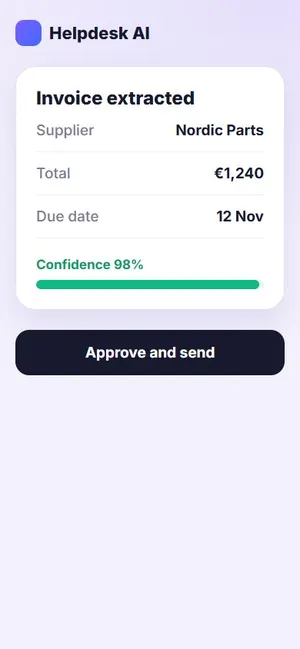 Sample invoice data extracted by AI on a phone
