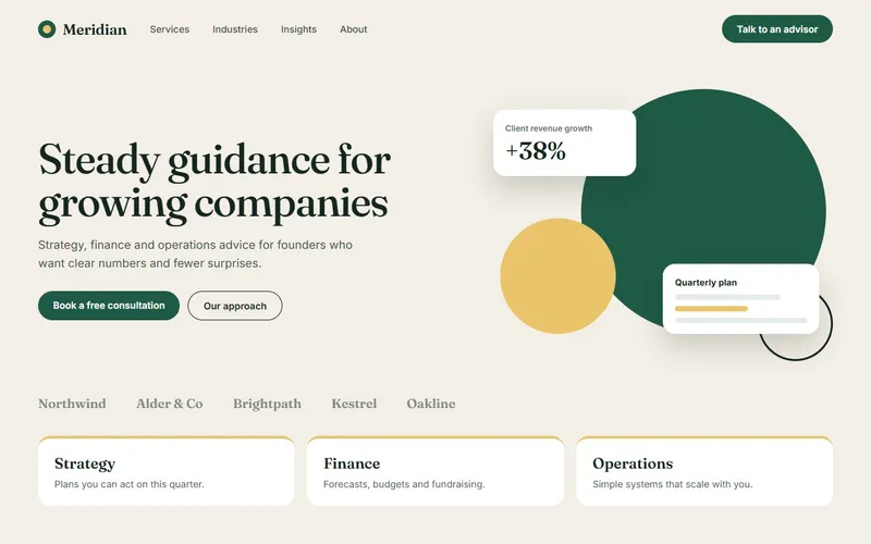 Sample consultancy website shown on a desktop monitor